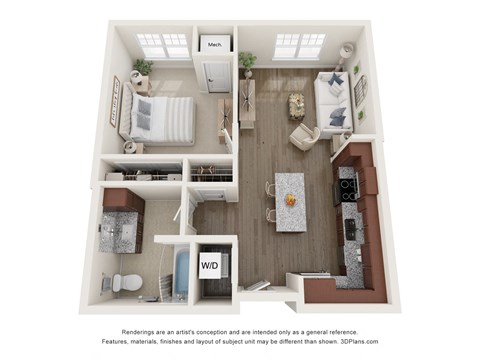 a 1 bedroom floor plan at the crossings at white marsh apartments in white marsh, md